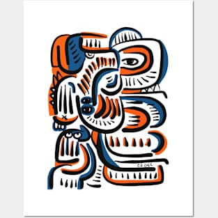 Aztec Orange Blue Graffiti Creatures Posters and Art